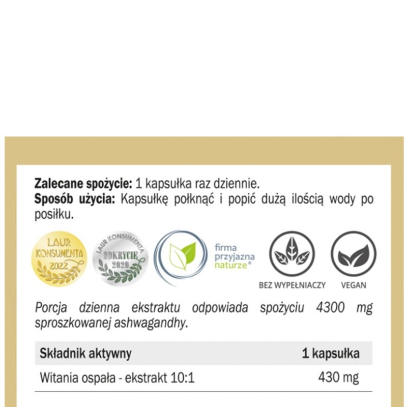 Yango ASHWAGANDHA żeń-szeń indyjski WSPRACIE STRES NIEPOKÓJ 90 kapsułek